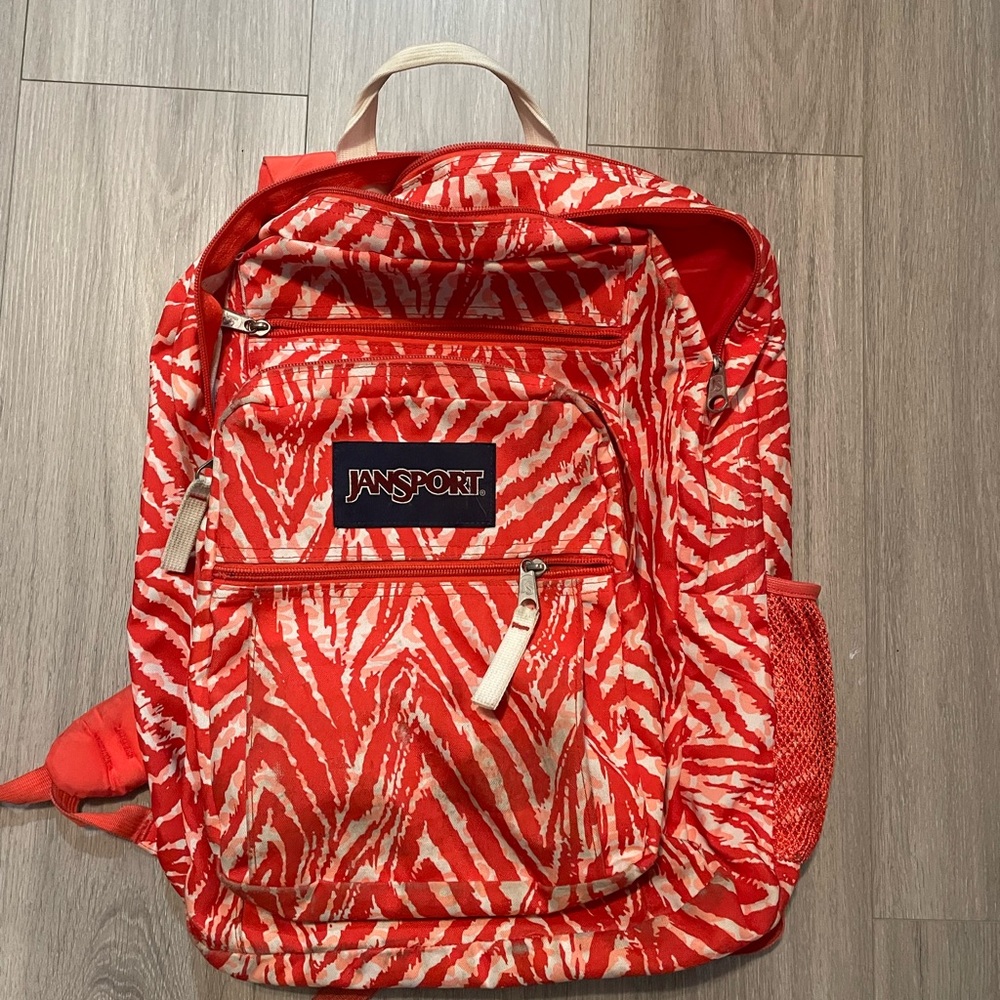 Jansport Red and Cream Zebra Print Backpack